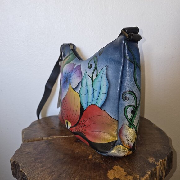 Anuschka by Anna 8310-MFL Handpainted Leather Crossbody Hobo Bag Floral NWT - Picture 13 of 16